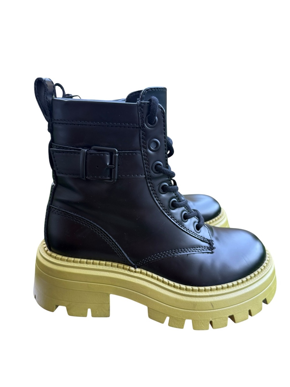 Zara Black Combat Boots with Yellow Platform